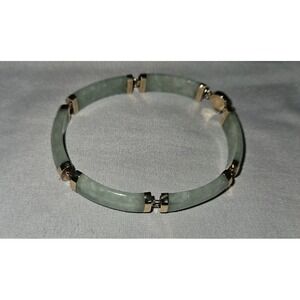 14k Vintage Jade Jadeite Bangle Bracelet Box Clasp Pale Green Gold